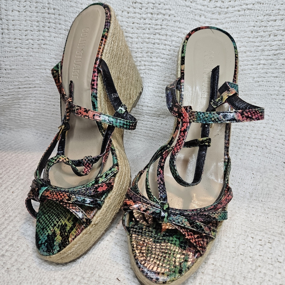Colin Stuart Rainbow Reptile Snake Print Wedge Platform Stiletto Size 10